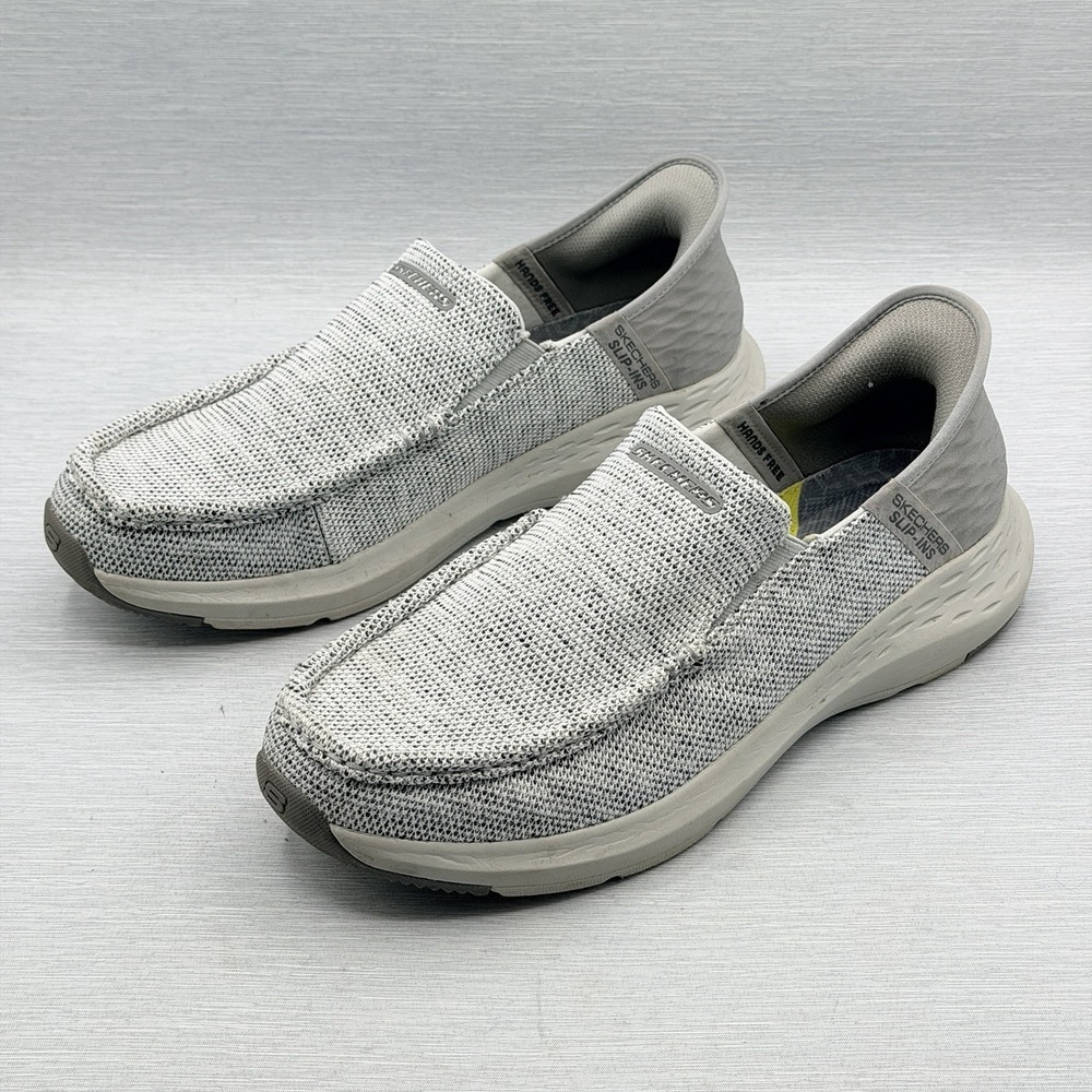 Skechers Slip Ins Men's 10 Light Gray Woven Loafers Memory Foam Parson 205183